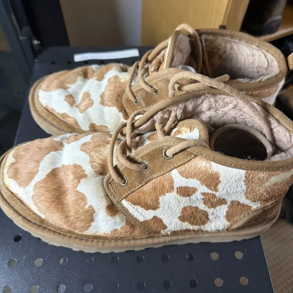 Ugg Neumel Cow Print Calf Hair Ankle Boots Size 10 Womens